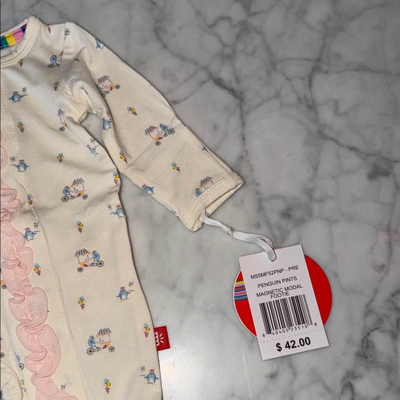 NWT Magnetic Me Modal Cream Footie with Pink Ruffle Preemie - Picture 5 of 5
